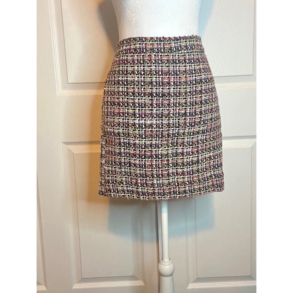 J.Crew Preppy Tweed Mini Skirt Wool Blend Boucle Pink Black Yellow Size 4